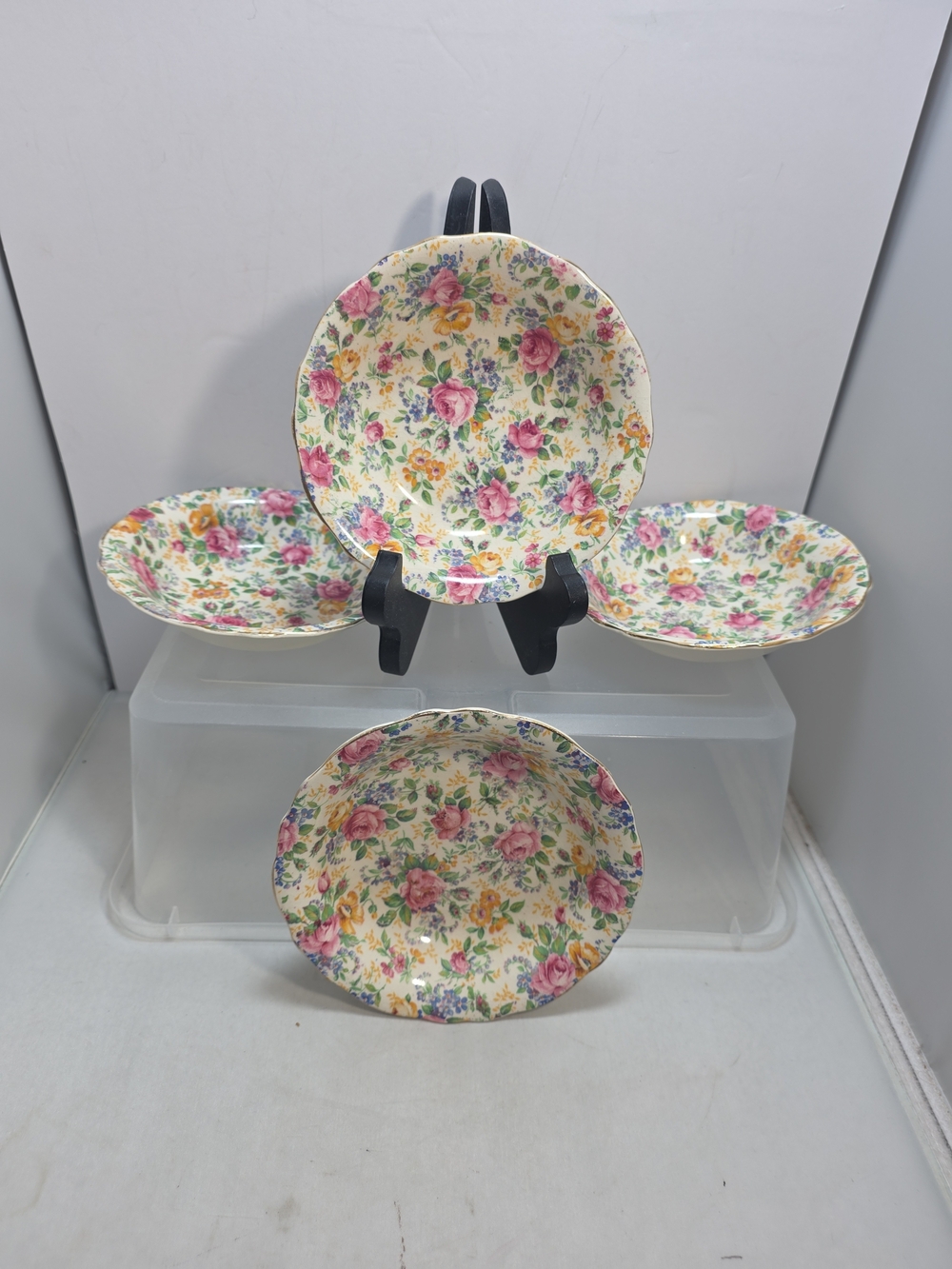 Vintage James Kent Rosalynde Chintz Fruit Dessert Bowls England Set of 4
